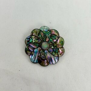 Vintage Abalone Shell Floral Brooch in Iridescent Greens and Purples